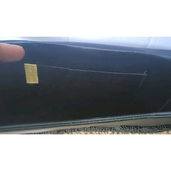 Vintage Seed Bead Sequins Clutch Bag Black Handmade Sparkly Rose Bead Pattern - Picture 10 of 10